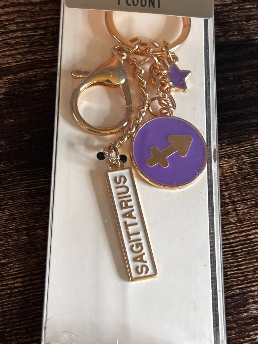 Sagittarius Zodiac Keychain Charm - Purple &‎ Gold Tone